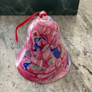 Artisan Glass Bell Ornament - Pink and Blue
